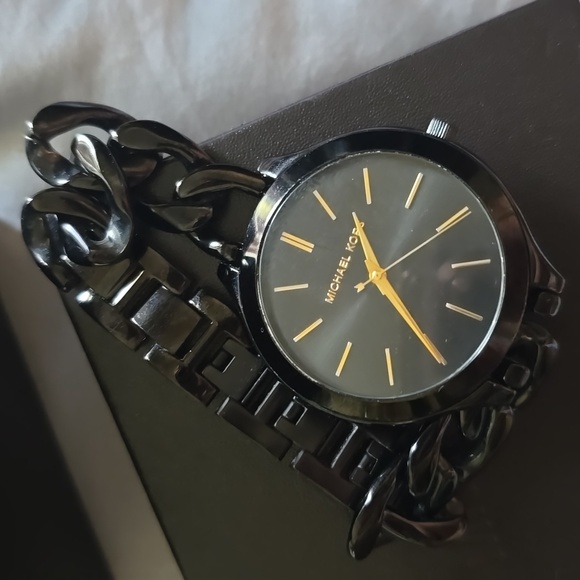 Michael Kors Slim Runway Black Dial Black Steel Strap Watch For Women - MK3317 - Picture 4 of 4